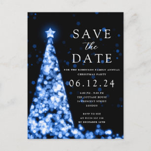Cartão Postal De Anúncio Festa de Natal Salve A Data Árvore Glam Azul