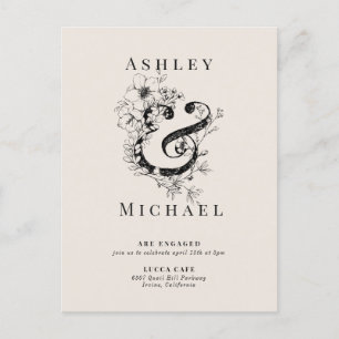 Cartão Postal De Anúncio Festa de noivado FLORAL AMPERSAND Blush