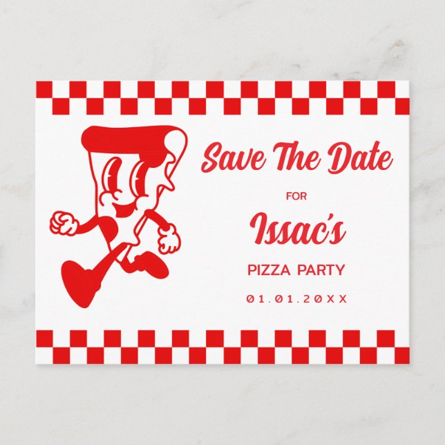 Cartão Postal De Anúncio Festa de Pizza Salve a Data (Frente)