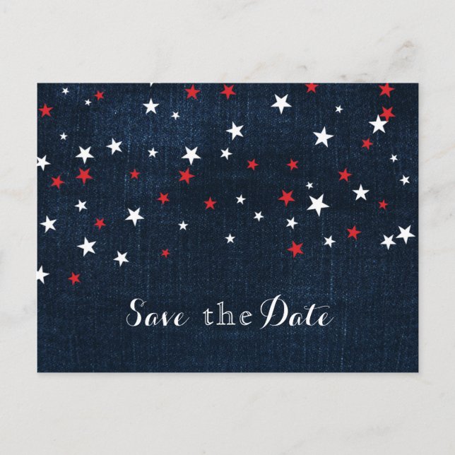 Cartão Postal De Anúncio Festa de Save the Date de Jeans com Estrelas Verme (Frente)