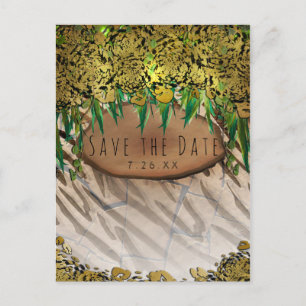 Cartão Postal De Anúncio FESTA NA SELVA Save the Date Dourado Glamouroso Es