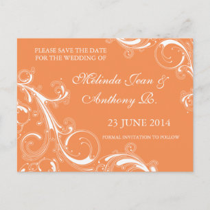 Cartão Postal De Anúncio Filigree Swirl Orange Salvar Data