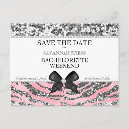 Cartão Postal De Anúncio Fim de Semana da Bachelorette Rosa Silver Salve a 