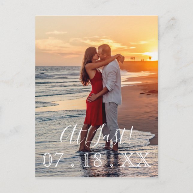 Cartão Postal De Anúncio Finalmente, Foto Moderna Simples Casamento Salve a (Frente)