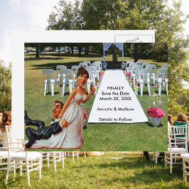 Cartão Postal De Anúncio Finalmente Salve a Data Cabelo Castanho Casal Engr