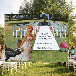 Cartão Postal De Anúncio Finalmente Salve a Data Casal Interracial Engraçad