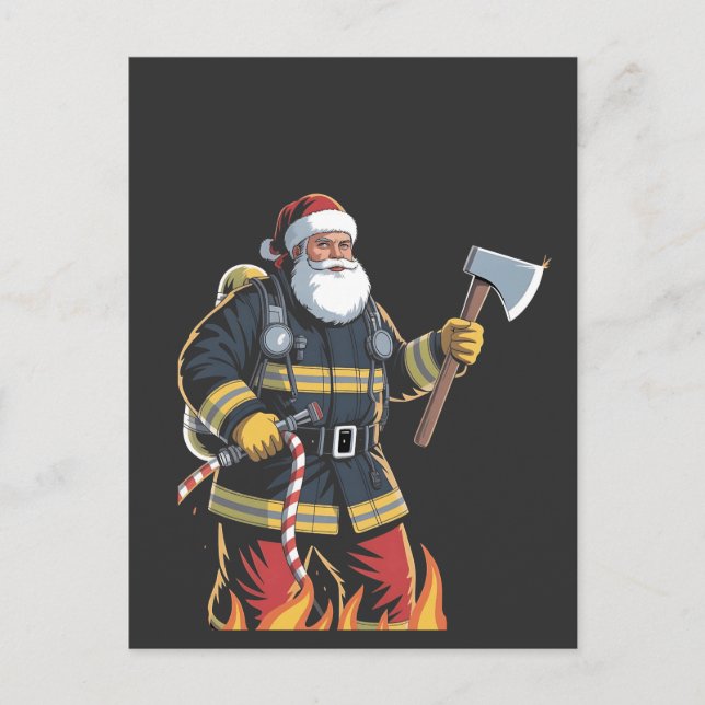 Cartão Postal De Anúncio Firefighter Fire Truck Christmas Tree Santa Xmas   (Frente)
