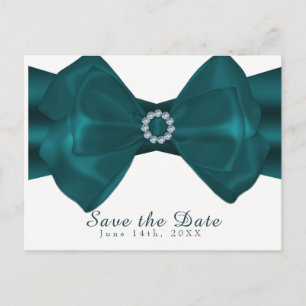 Cartão Postal De Anúncio Fita Azul e Diamantes Elegante Glam Save the Date