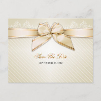 Cartão Postal De Anúncio Fita de Marfim Dourada Stripes Casamento Salvar Da