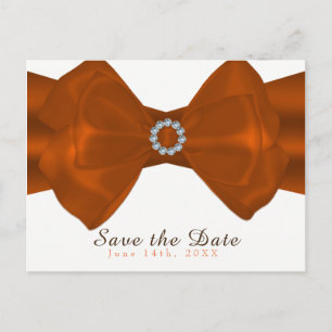 Cartão Postal De Anúncio Fita Laranja & Diamantes Elegante Salve a Data