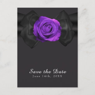 Cartão Postal De Anúncio Fita Preta & Rosa Roxa Save the Date QUALQUER COR