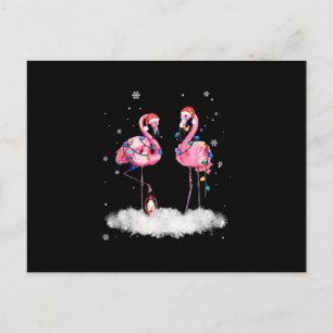 Cartão Postal De Anúncio Flamingo, Árvore de Natal Santa Hat Light