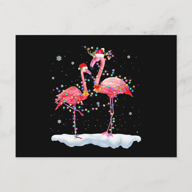 Cartão Postal De Anúncio Flamingo | Flamingo Árvore de Natal Chapéu de Papa (Frente)
