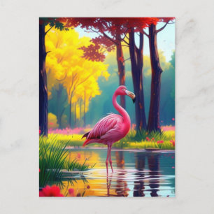 Cartão Postal De Anúncio Flamingo no lago