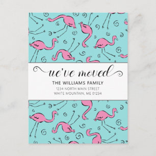 Cartão Postal De Anúncio Flamingo Rosa Tropical em Aqua em Movimento