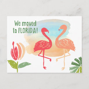 Cartão Postal De Anúncio Flamingos Desenhados à Mão que Mudamos para a Flór