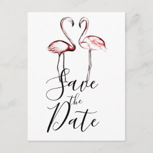 Cartão Postal De Anúncio Flamingos Rosa de Mármore Save the Date