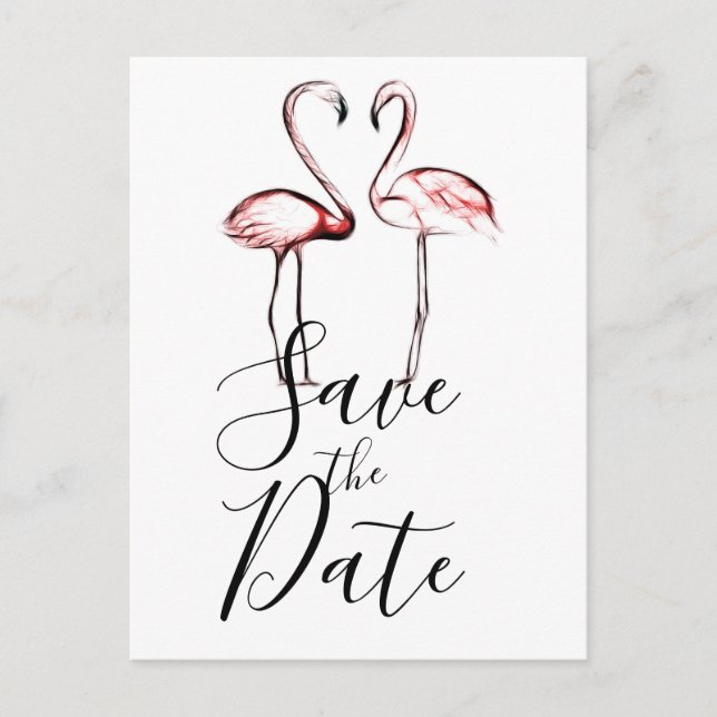 Cartão Postal De Anúncio Flamingos Rosa de Mármore Save the Date (Frente)