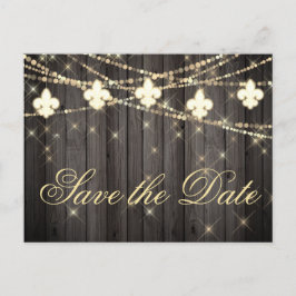 Cartão Postal De Anúncio Fleur de Lis Rustic Lights | Boho Chic Wedding