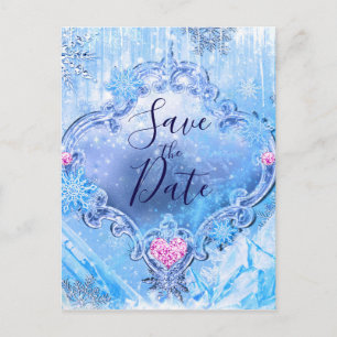 Cartão Postal De Anúncio Flocos de Neve Congelados Savethe Date do Inverno