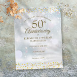 Cartão Postal De Anúncio Flocos de neve do inverno de 50 anos Salvem a data<br><div class="desc">Apresentando delicados corações de ouro confete em um fundo de geada de inverno. Personalize com seu especial aniversário de 50 anos de ouro,  salve as informações de data em letra chic. Projetado por Thisnotme©</div>