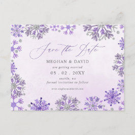 Cartão Postal De Anúncio Flocos de Neve Prata Roxo Natal Inverno Casamento