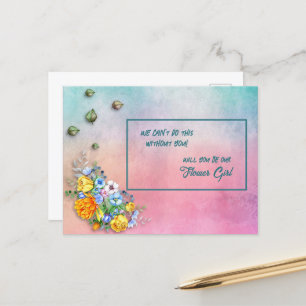 Cartão Postal De Anúncio Flor de Buquê Floral com Gradação Turquesa a Rosa