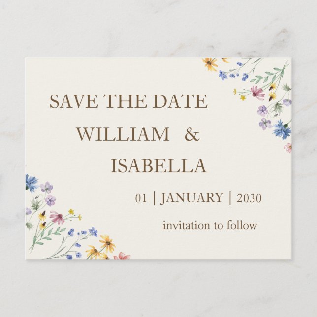 Cartão Postal De Anúncio Flor de Campo Pastel Bege (Frente)