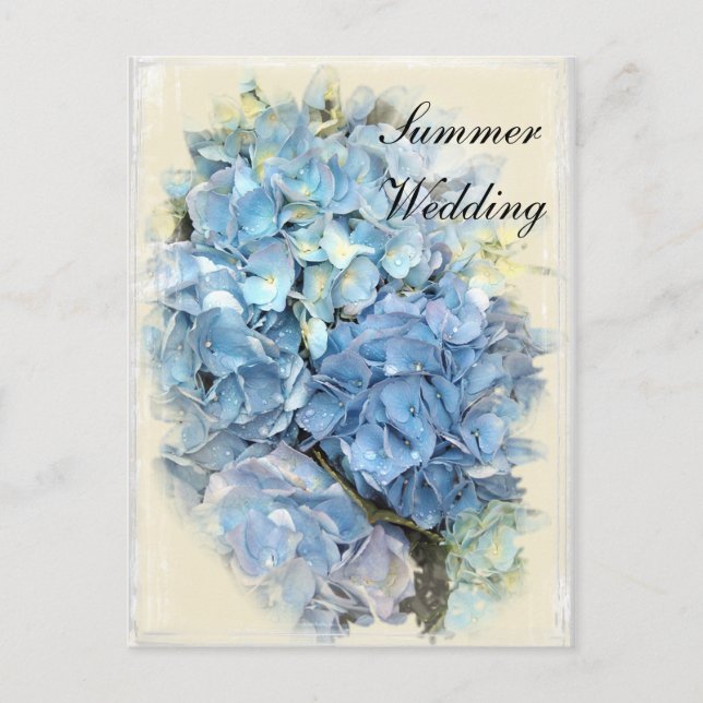 Cartão Postal De Anúncio Flor de Hortênsia Azul no Casamento de Verão Salve (Frente)