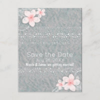 Flor de Plumeria Tropical Cinza Rosa Save the Date