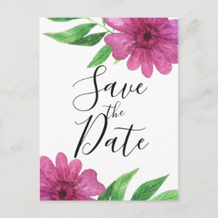 Cartão Postal De Anúncio Flor Floral de Aguarela Rosa Salvar a Data de Prim