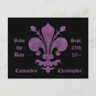 Cartão Postal De Anúncio Flor roxo de lis a preto, salvo a data do casament