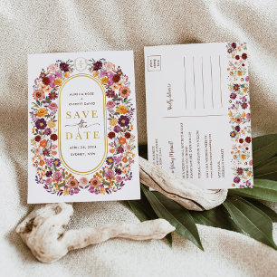 Cartão Postal De Anúncio Flor Silvestre de Outono Salve a Data do Casamento