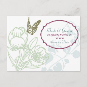 Cartão Postal De Anúncio Flora & Butterfly Primavera ilustrada Salvar a Dat