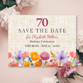 Cartão Postal De Anúncio Floral 70th Save the Date - Garden Party
