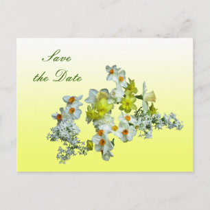 Cartão Postal De Anúncio Floral Amarelo Salve a Data Casamento