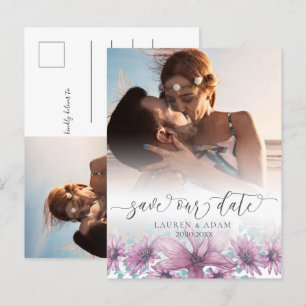 Cartão Postal De Anúncio Floral Bege Rosa Magnólia Salve a Data Casamento