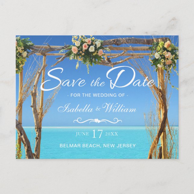 Cartão Postal De Anúncio Floral Boho Summer Beach Casamento Salve a Data (Frente)