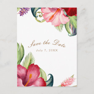 Cartão Postal De Anúncio Floral Botânico Tropical Aloha Salve a Data