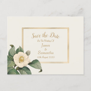 Cartão Postal De Anúncio Floral Branco Simples   Casamento Salvar A Data