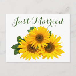Cartão Postal De Anúncio Floral Casados Girassol Amarelo Verde Casamento