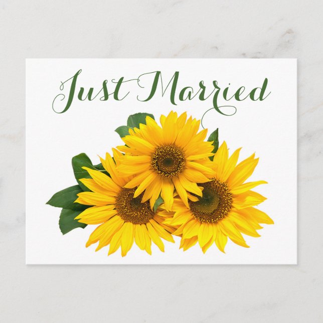 Cartão Postal De Anúncio Floral Casados Girassol Amarelo Verde Casamento (Frente)