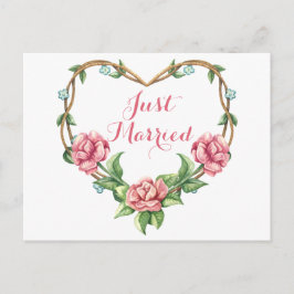 Cartão Postal De Anúncio Floral Casamento Recém-casados Aquarela Rosa Rosa 