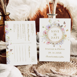 Cartão Postal De Anúncio Floral de Flor de Flor Moderno Salva a Data