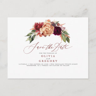 Cartão Postal De Anúncio Floral de outono Salvar a Data