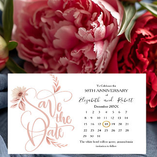 Cartão Postal De Anúncio Floral & Leaves 50º Aniversário Salve A Data