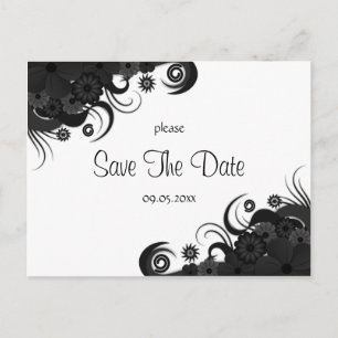 Cartão Postal De Anúncio Floral Moderno Preto e Branco Goth Salve o Dia