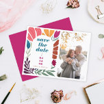 Cartão Postal De Anúncio Floral multicolorido brilhante Salve a foto da dat<br><div class="desc">Cartão-postal de anúncio de foto com Abstrato multicoloração brilhante Salve a data</div>