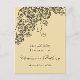 Cartão Postal De Anúncio Floral Paisley Elegante Vintage Chic Salvar A Data