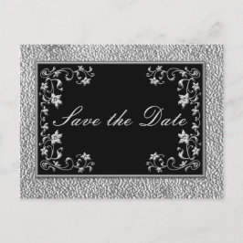 Cartão Postal De Anúncio Floral Preto e para Visualização Salve o Cartão-Po